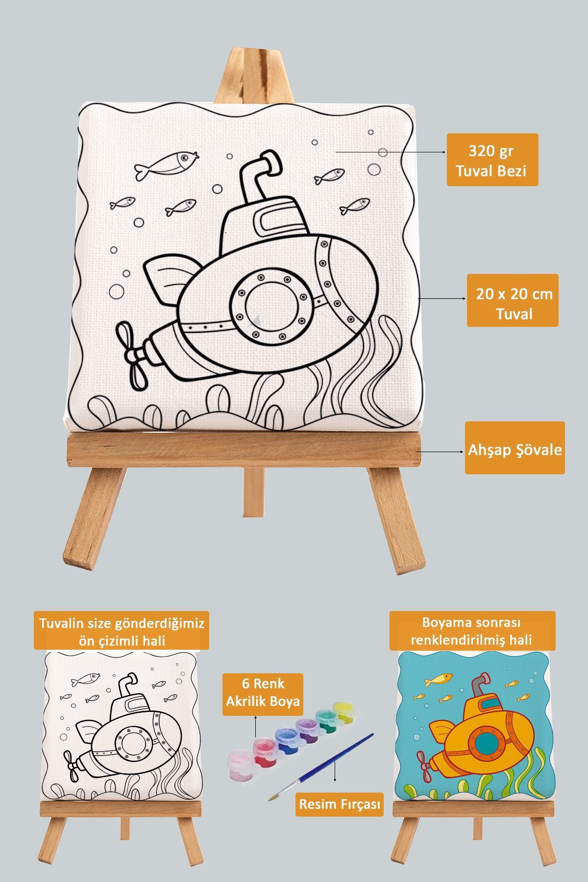 Sevimli Denizaltı, Çocuk Eğitici Tuval Boyama Hobi Seti