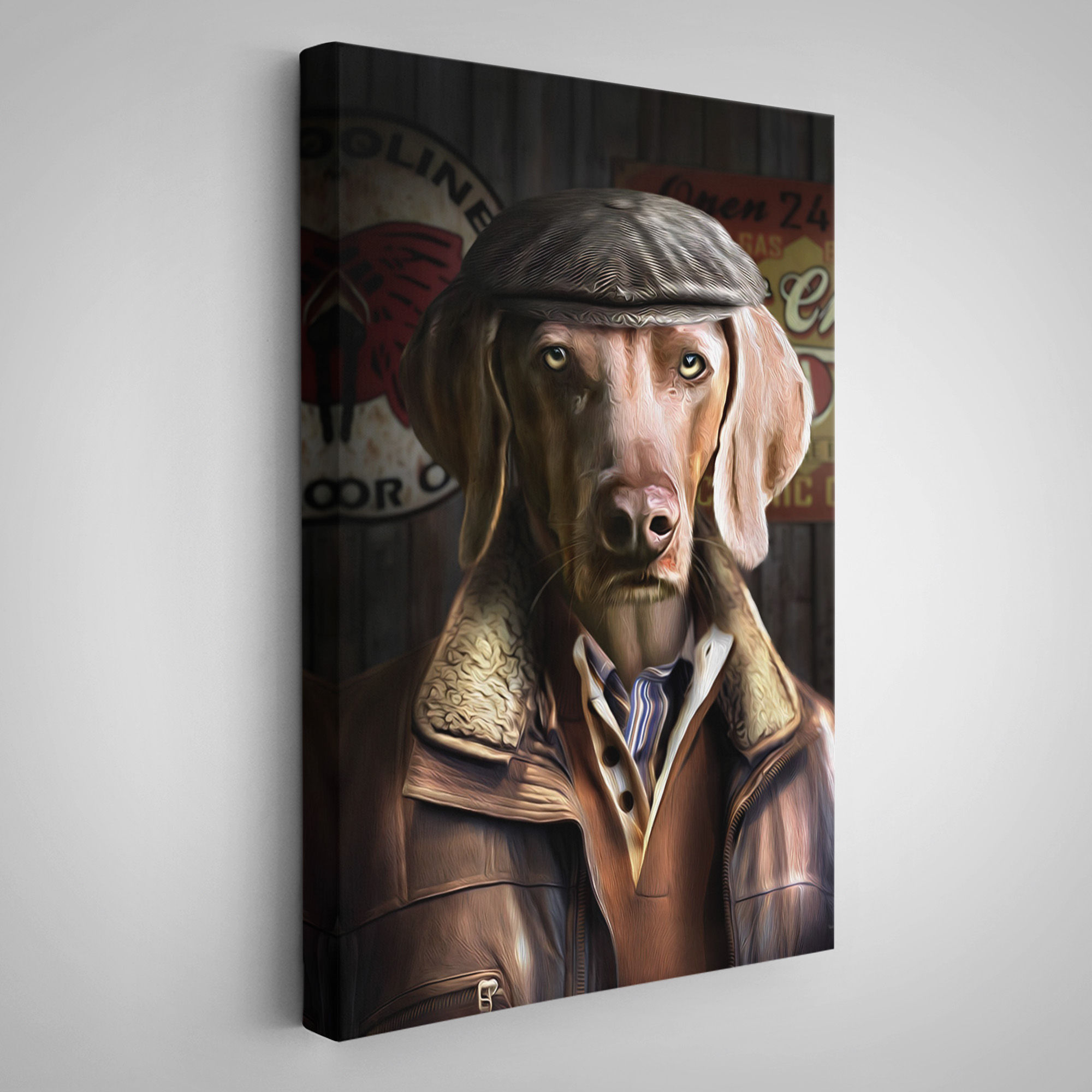 İnsan Kıyafetli Kasketli Köpek Dekoratif Duvar Tablosu