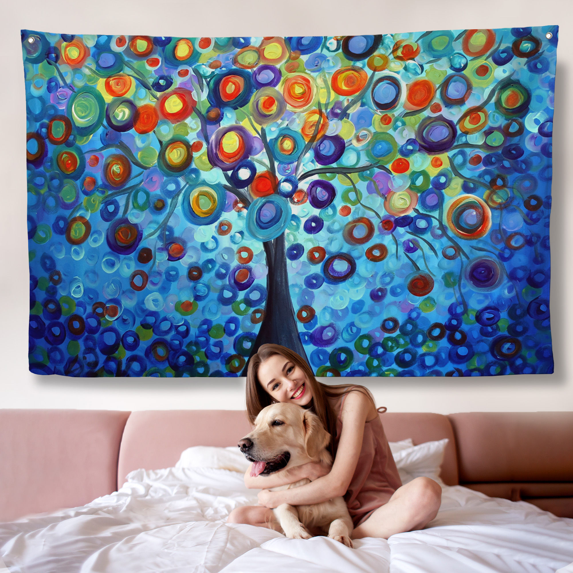 Sürreal Ağaçtaki Renkler Senfonisi Örtüsü