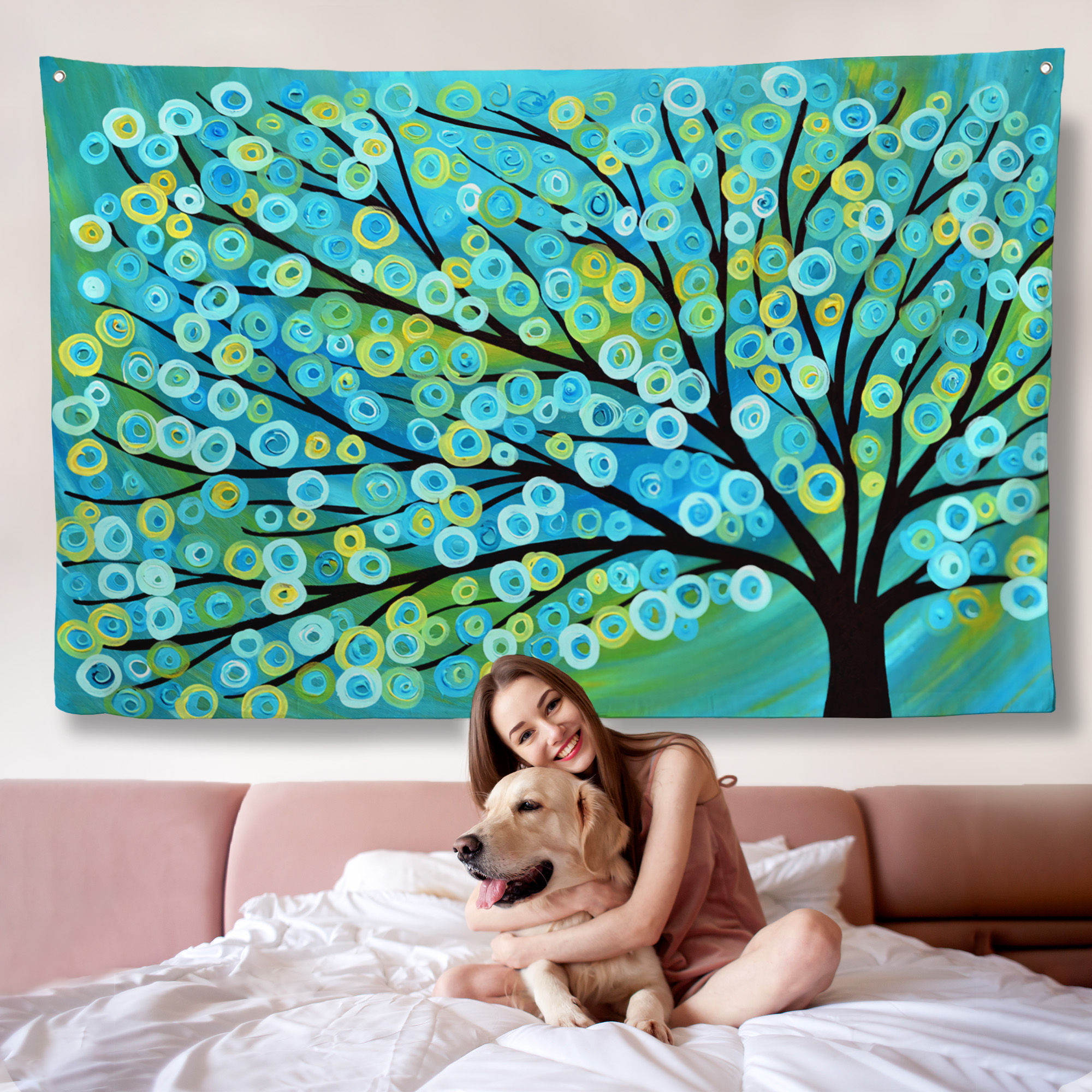 Sürreal Ağaçtaki Renkler Senfonisi Örtüsü