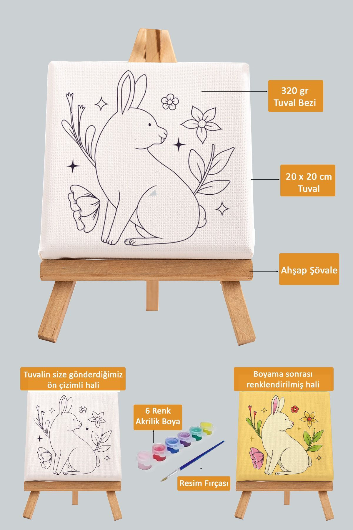 Sevimli Tavşan, Çocuk Eğitici Tuval Boyama Hobi Seti