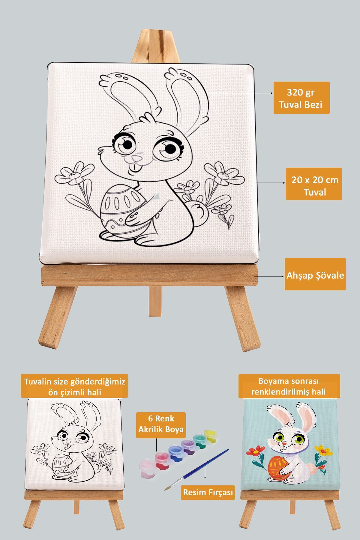 Sevimli Sporcu Tavşan, Çocuk Eğitici Tuval Boyama Hobi Seti