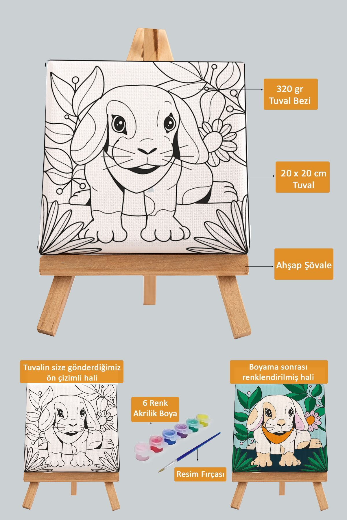 Sevimli Tavşan, Çocuk Eğitici Tuval Boyama Hobi Seti