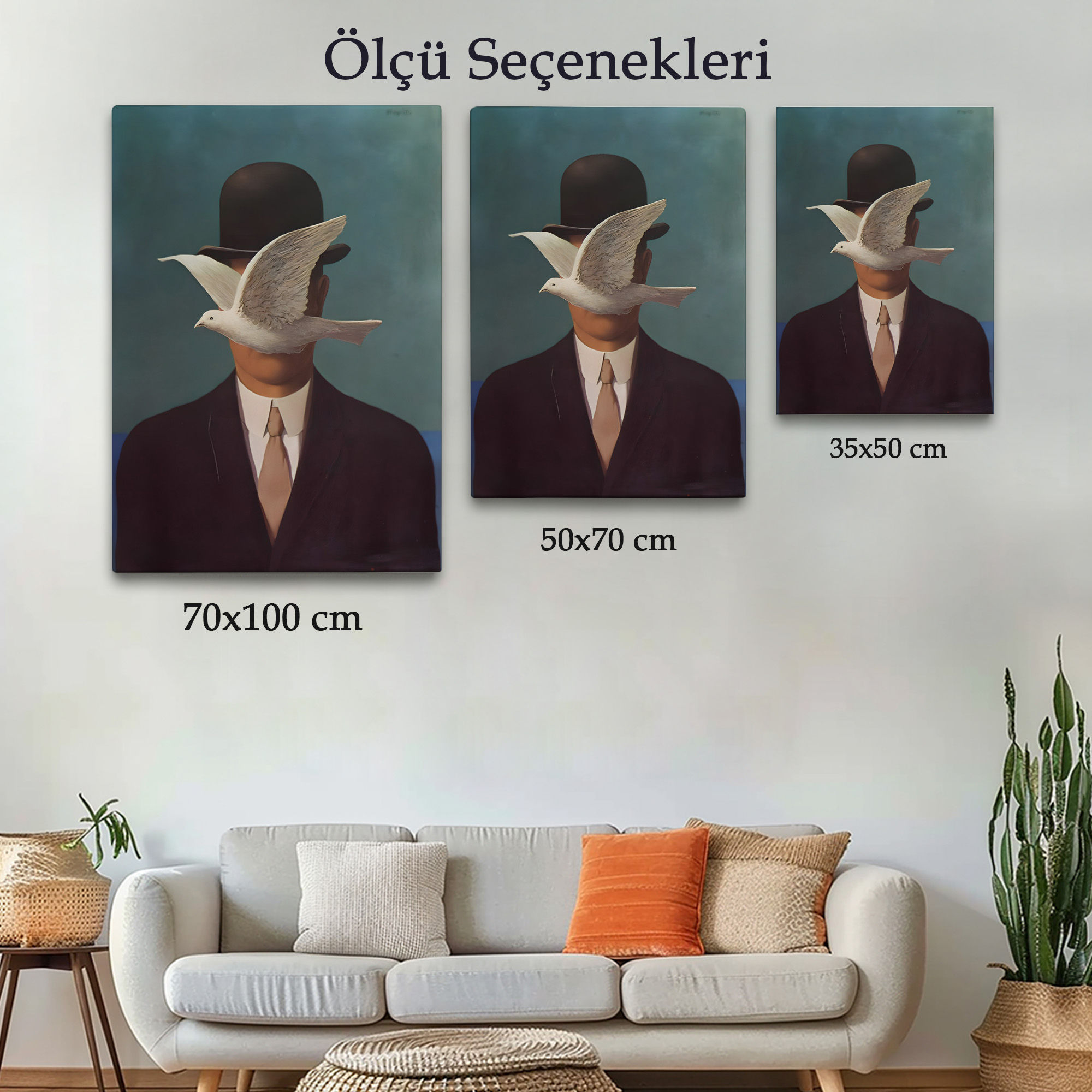 Rene Magritte Melon Şapkalı Adam Sürreal Duvar Tablosu