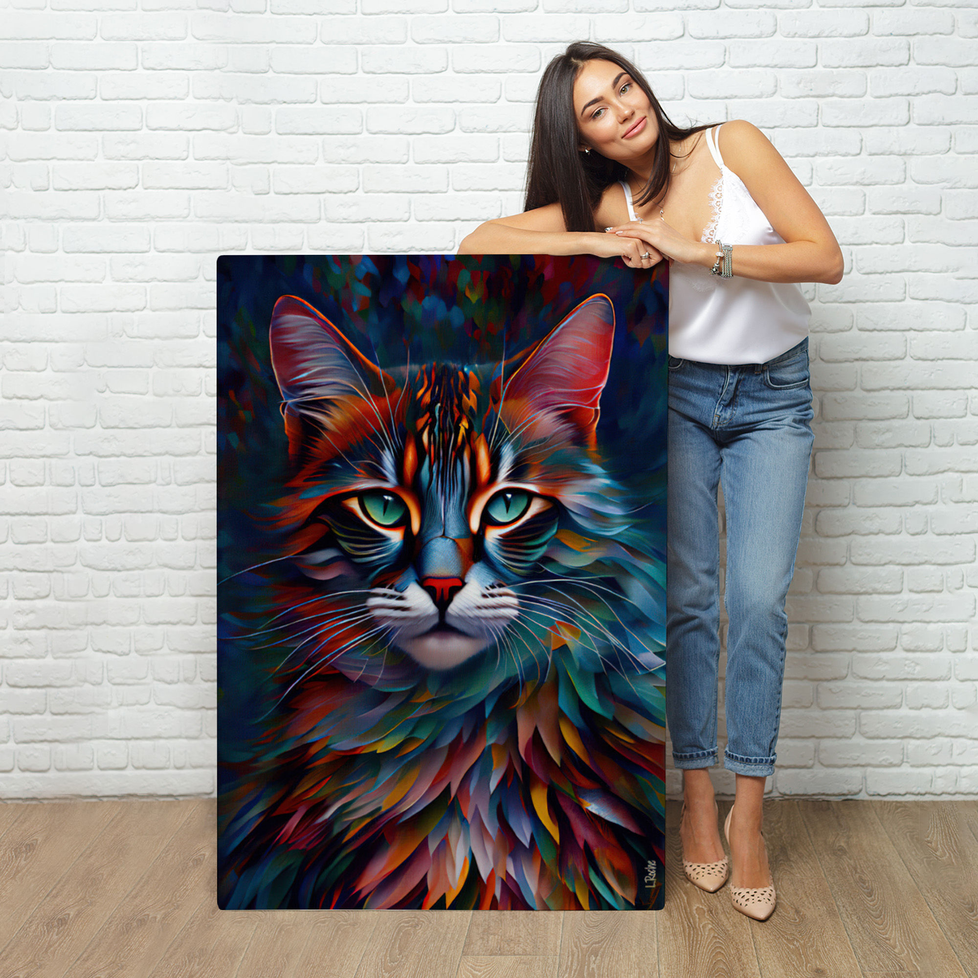 Renkli Karizmatik Kedi Dekoratif Duvar Tablosu