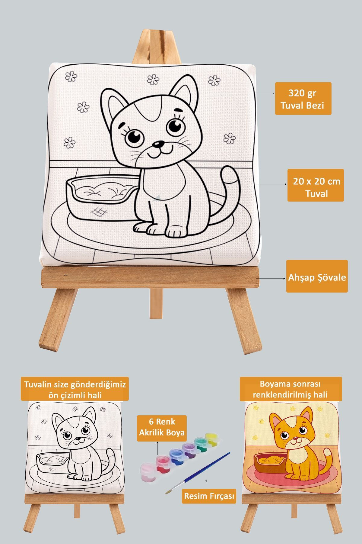 Sevimli Kedi, Çocuk Eğitici Tuval Boyama Hobi Seti