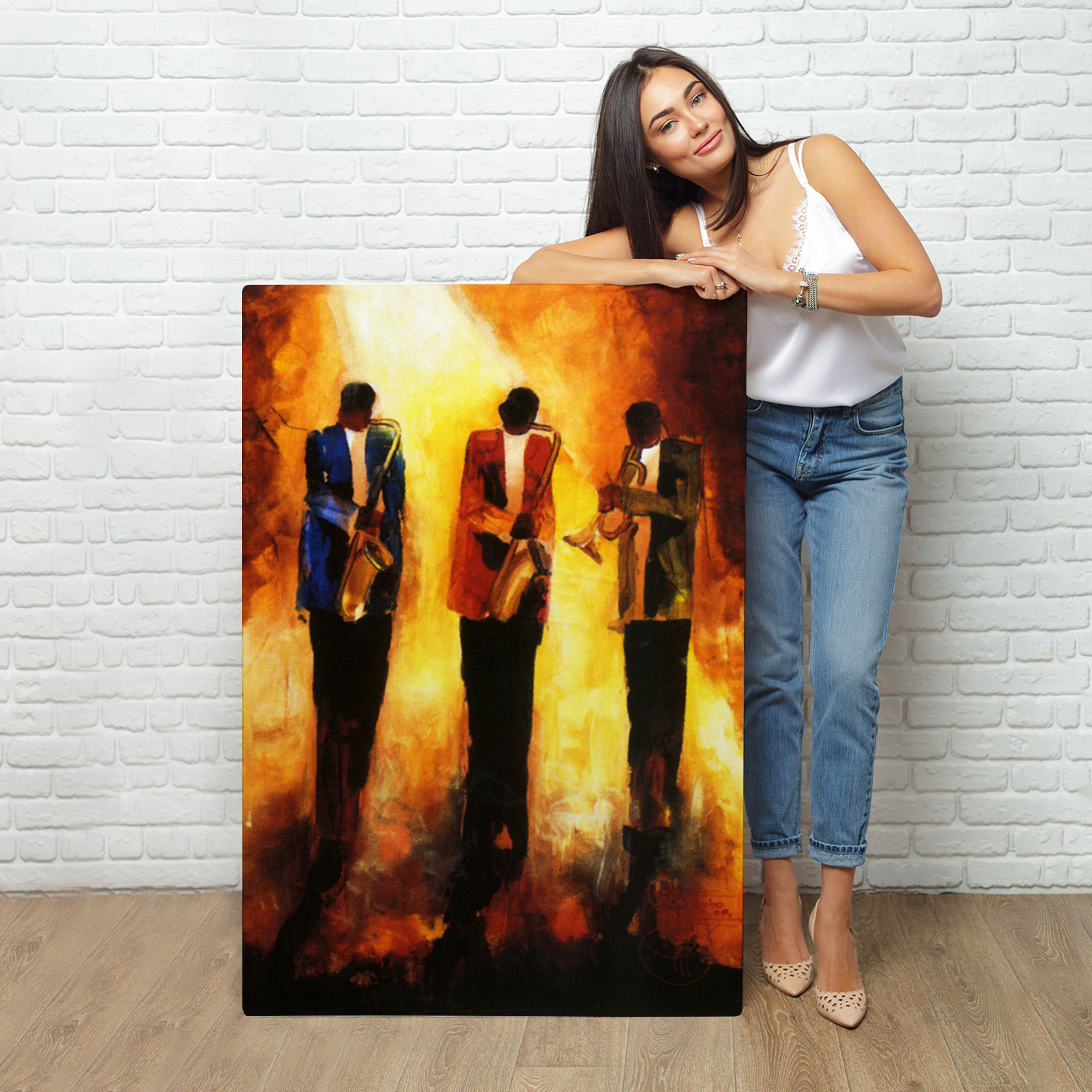 Saksafon Çalan Müzik Grubu Dekoratif Duvar Tablosu