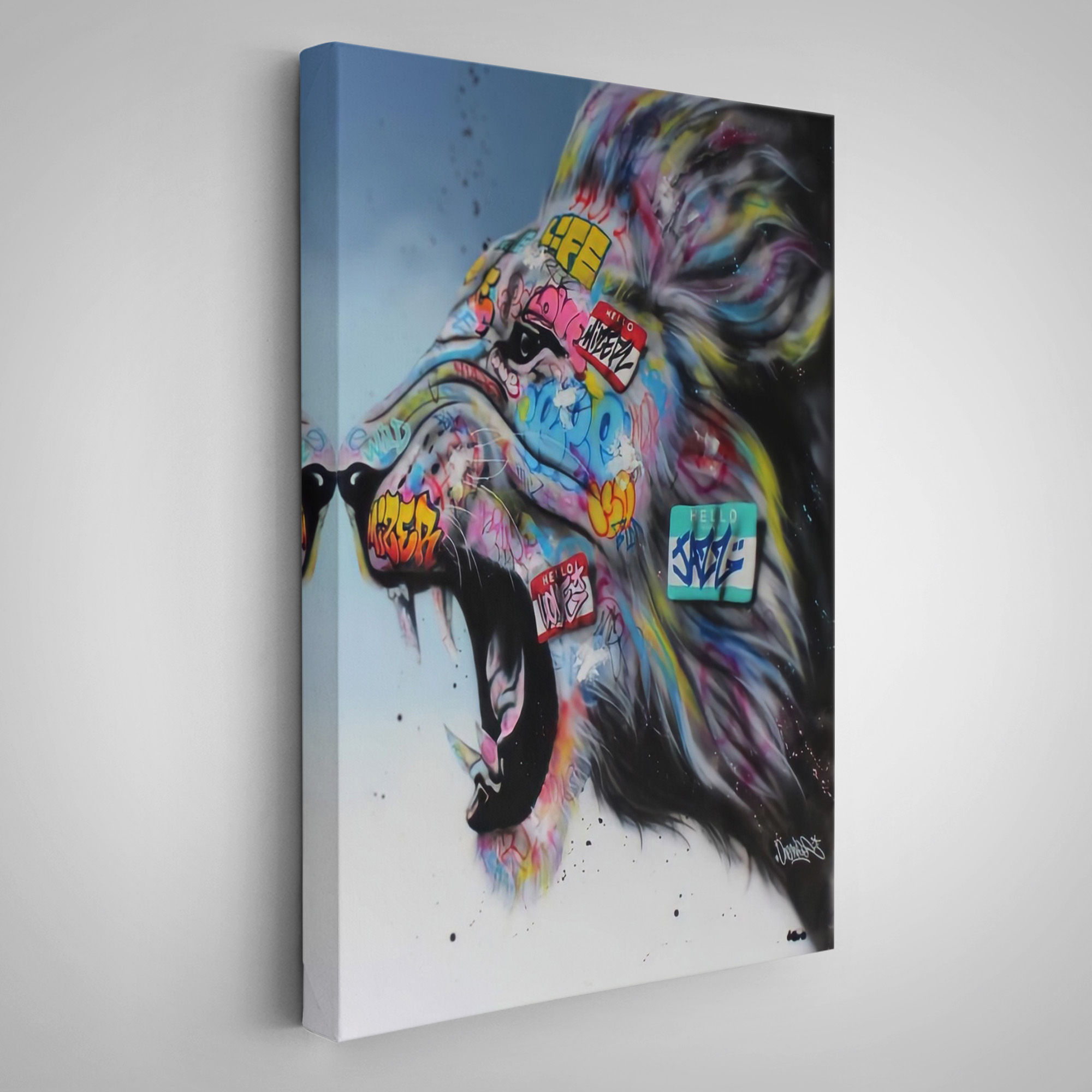 Renkli Kükreyen Aslan Kanvas Tablo, Pop Art, Sokak Sanatı