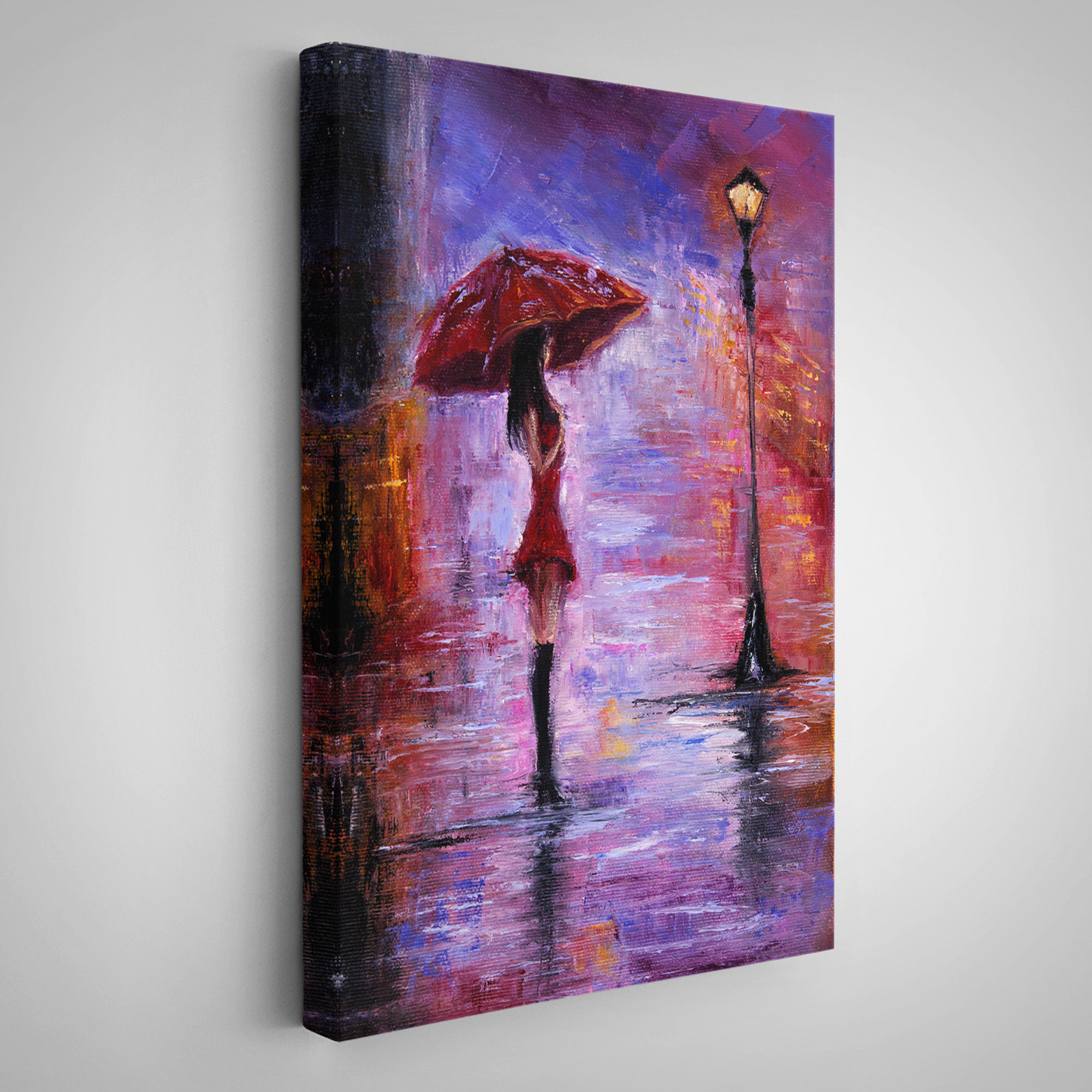 Gece Lambası Altında Şemsiyeli Kız Tablosu