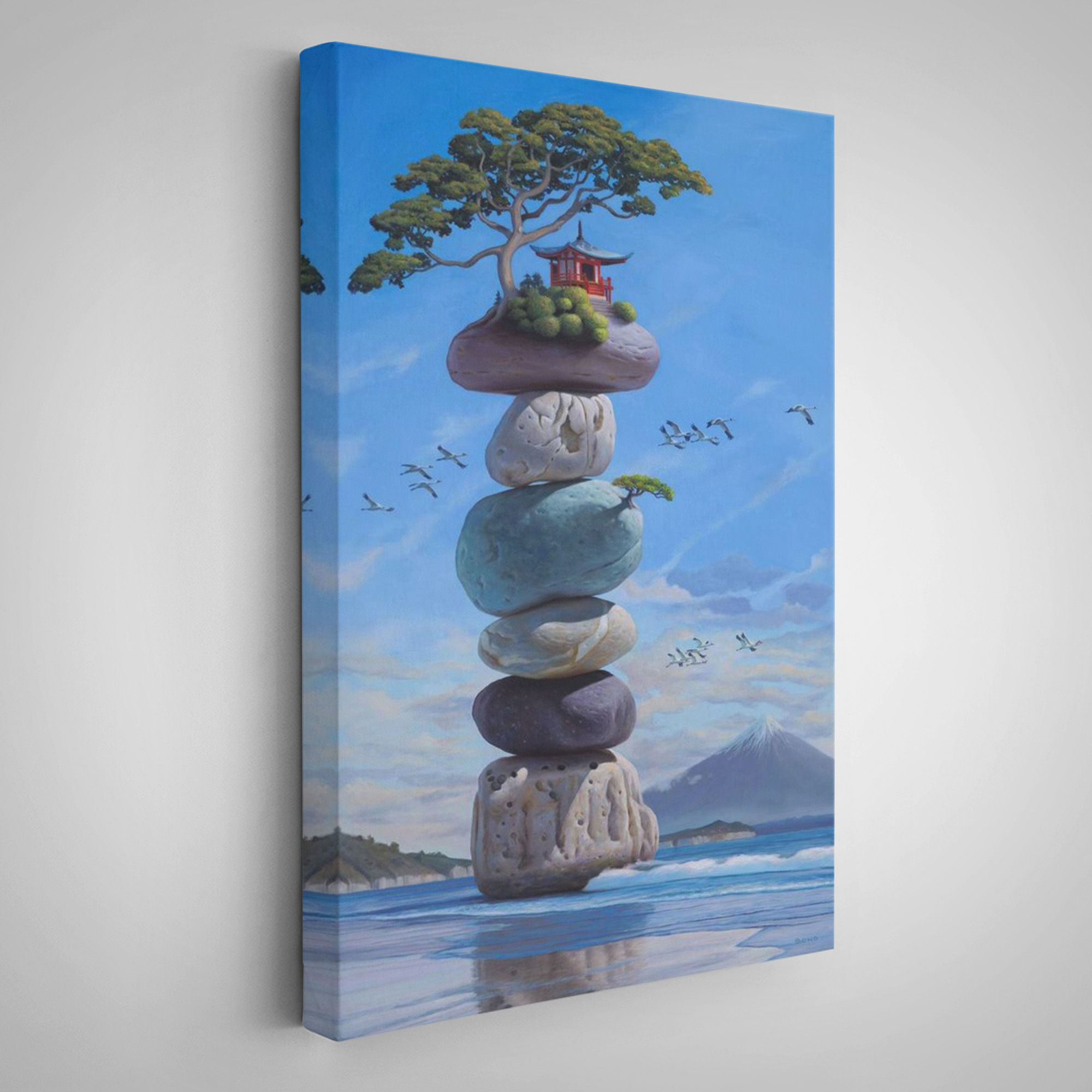 Sahilde Renkli Denge Taşları, Meditasyon, Yoga, Spiritüel Baskı Kanvas Tablo