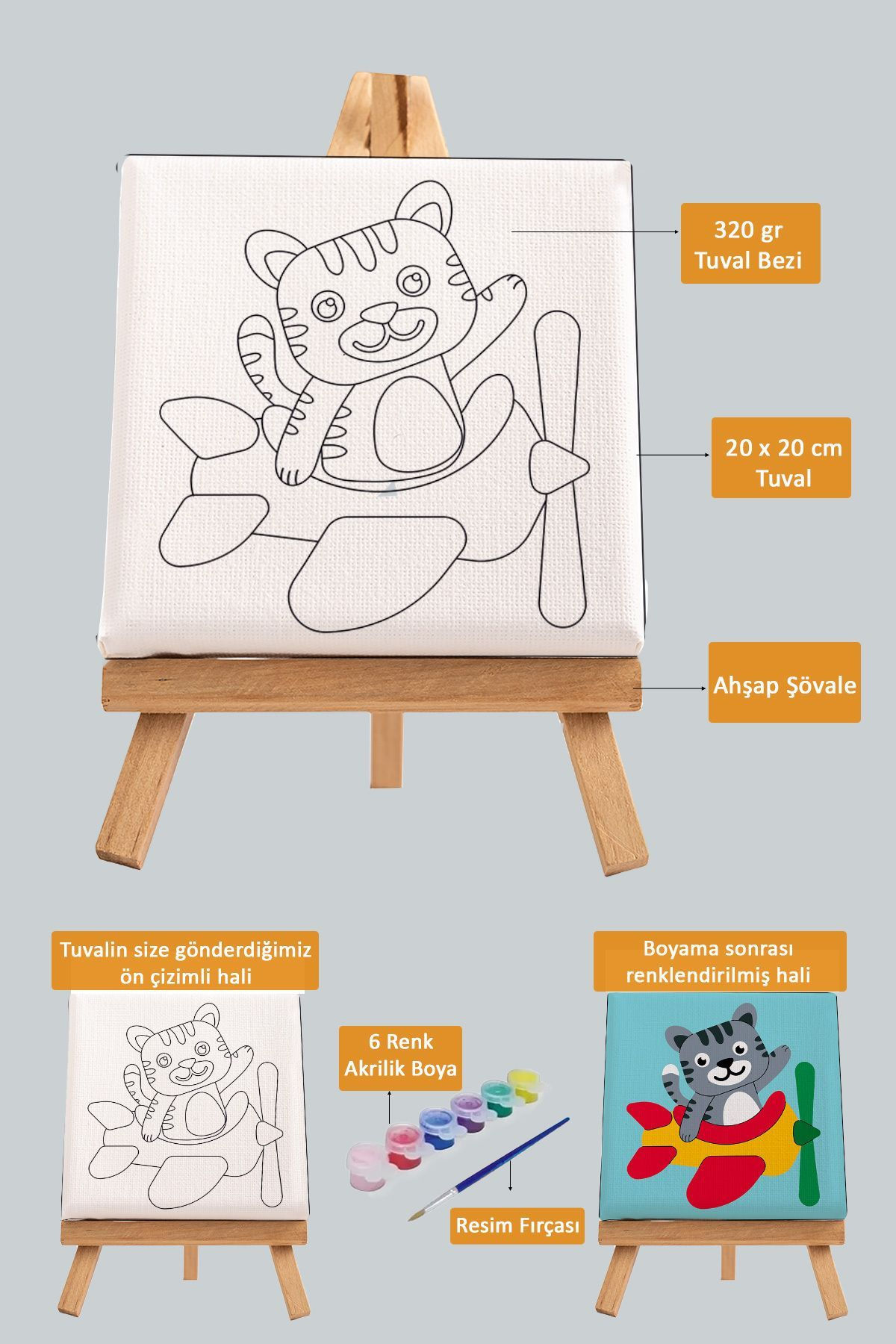 Sevimli Pilot Kedi, Çocuk Eğitici Tuval Boyama Hobi Seti