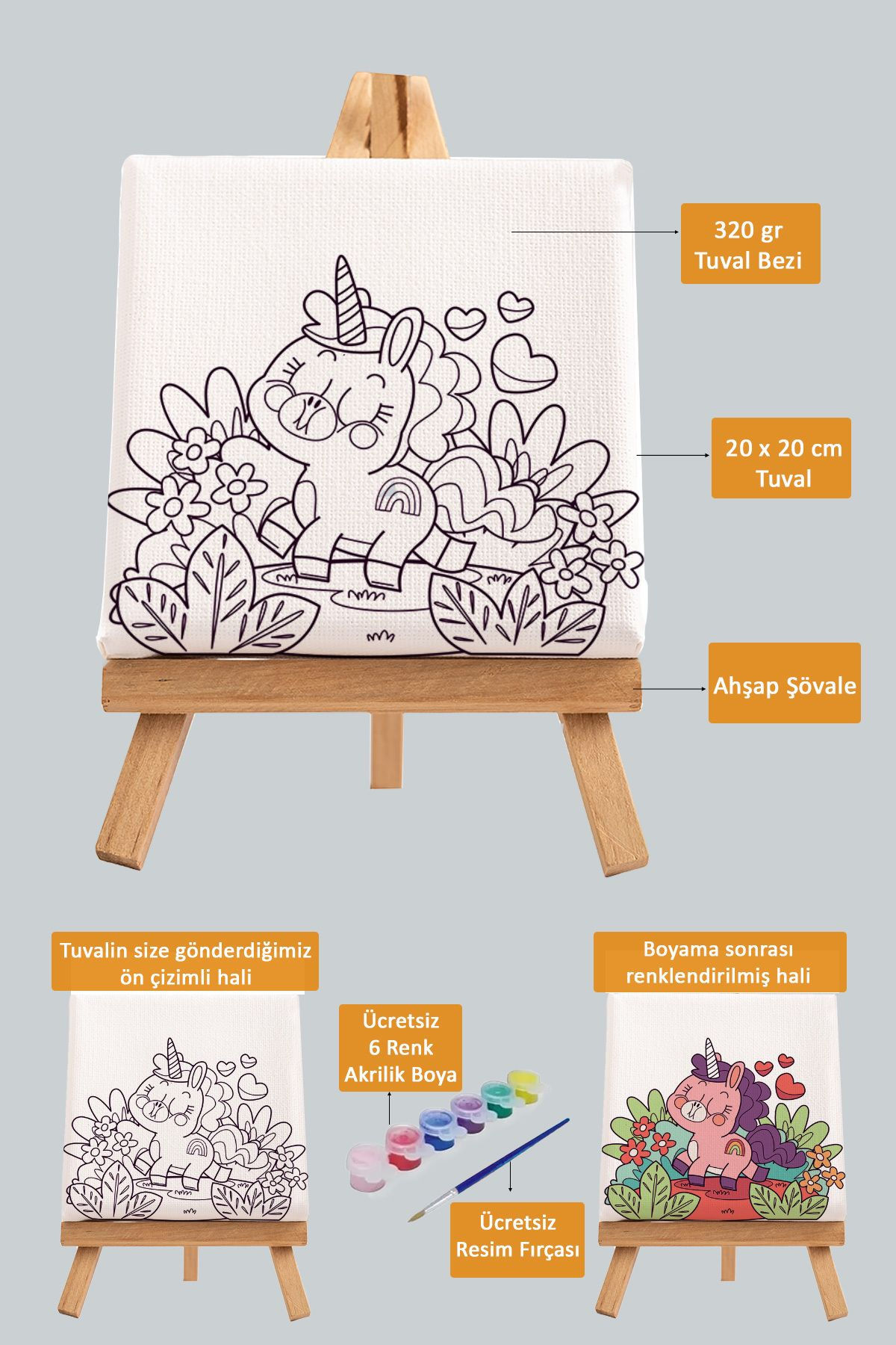 Sevimli Unicorn, Çocuk Eğitici Tuval Boyama Hobi Seti