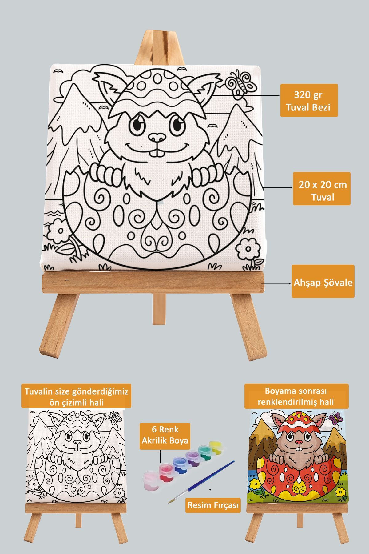 Paskalya Yumurtasındaki Tavşan, Çocuk Tuval Boyama Hobi Seti