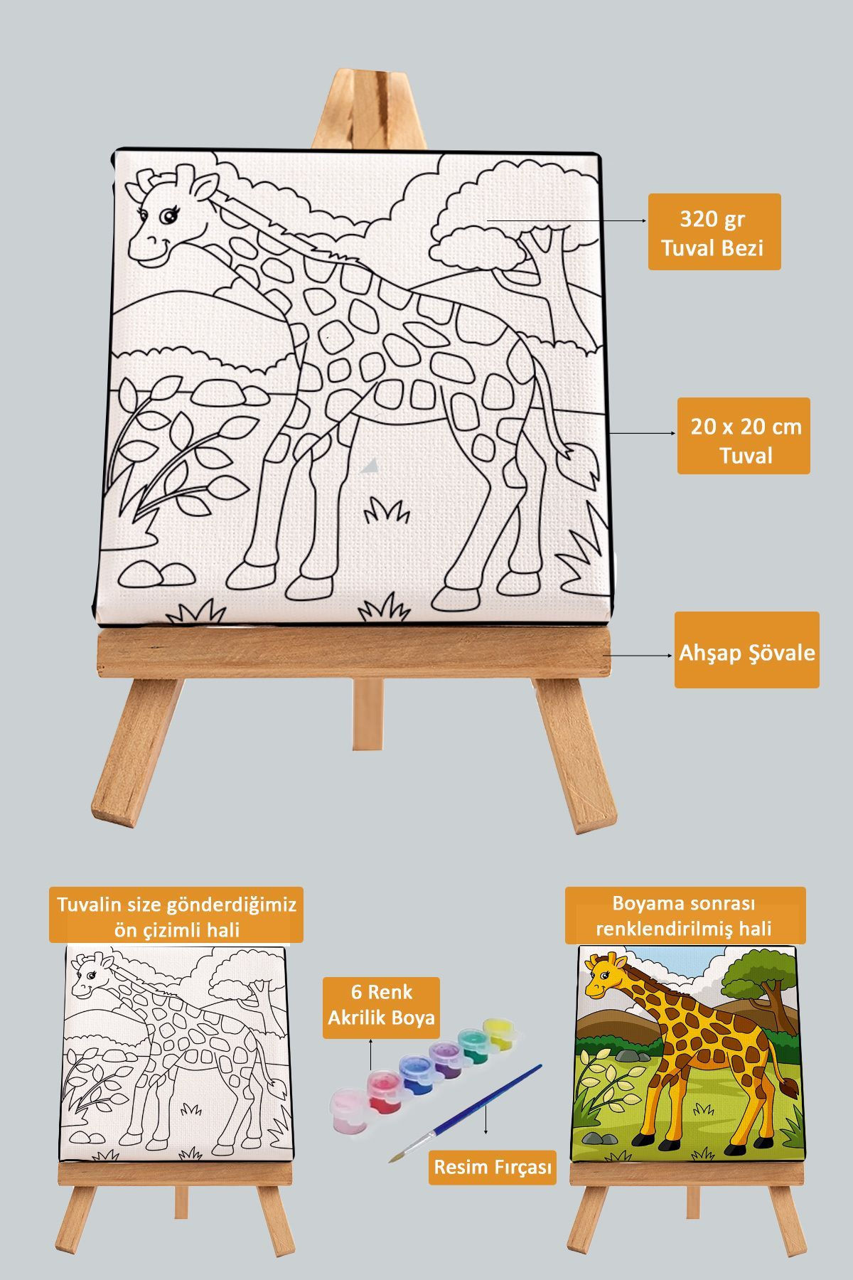 Sevimli Zürafa, Çocuk Eğitici Tuval Boyama Hobi Seti