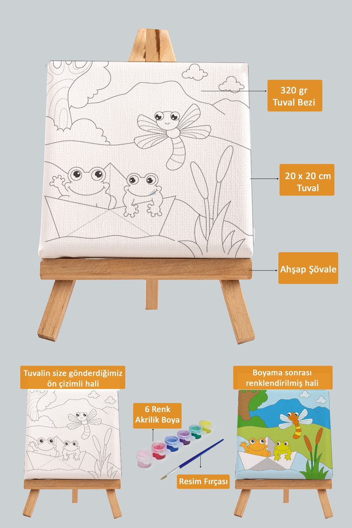 Sevimli Kurbağalar, Çocuk Eğitici Tuval Boyama Hobi Seti