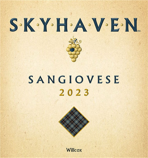 Skyhaven Wines 2023 Sangiovese bottle label — award-winning Arizona red wine from the Willcox Bench