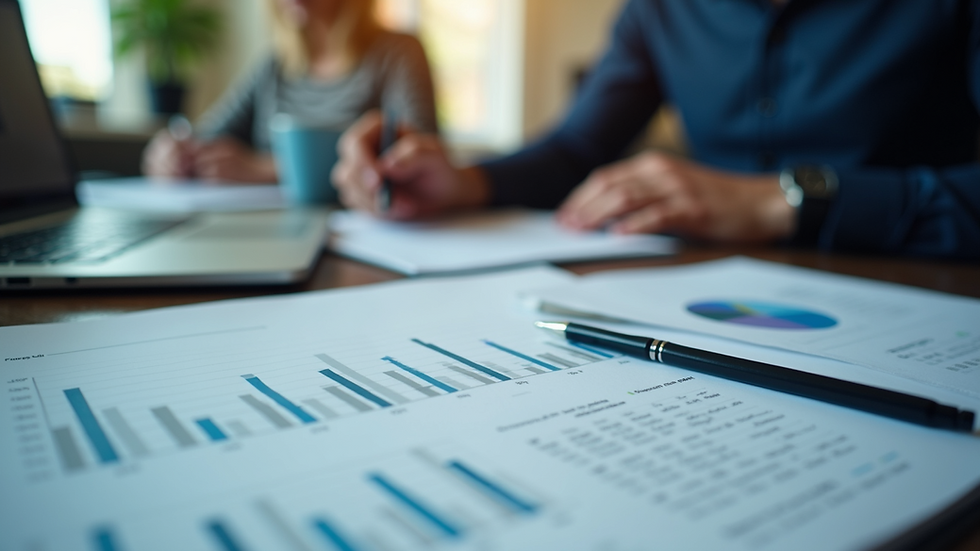 Eye-level view of a trader’s desk with charts and notes