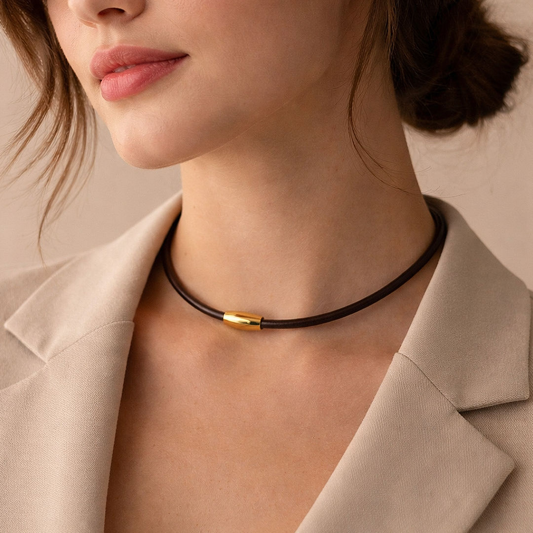 Choker Couro Fecho Ímã