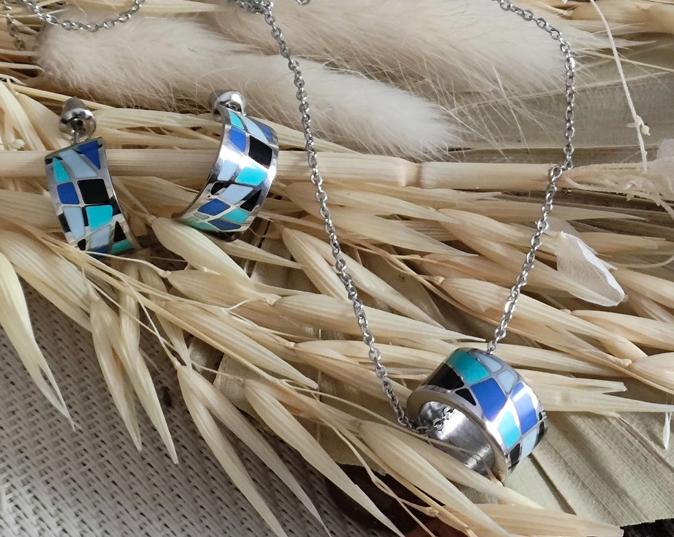 parure acier inoxydable émaillé bleue