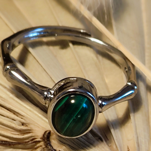 Bague Malachite Ajustable - Argent 925 - Pierre Naturelle Verte - Taille 52 à 60 - Neuf
