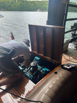 Fixing boat right in boathouse