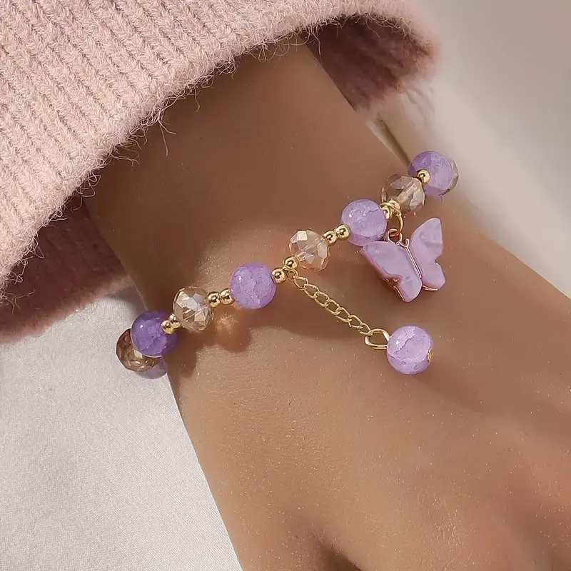 Lavender Butterfly Charm Bracelet