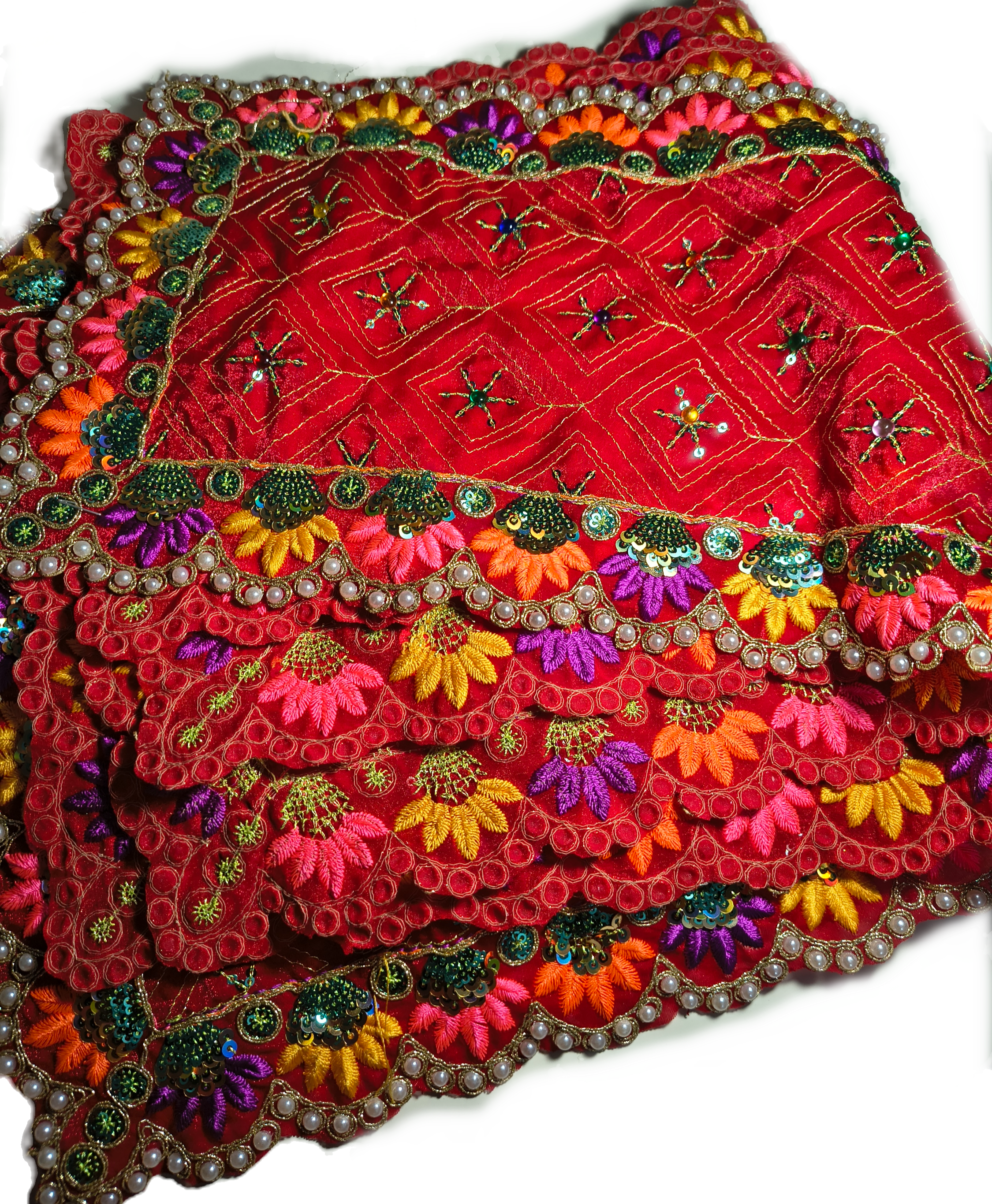 Premium Mata Chunri Embroidered Floral Pooja Cloth Multiple Sizes