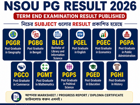 NSOU PG Result 2026 Out: Download PGGR, PGBG, BLIS, PGEL, PGEC, PGPA, PGCO, PGMT, PGPS, PGED & PGHI Result & Marksheet