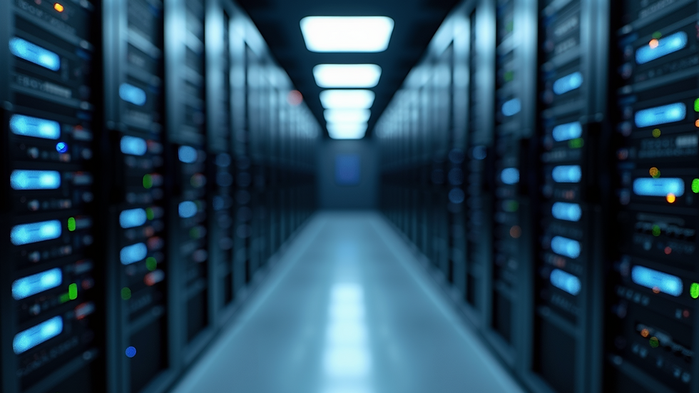 Eye-level view of a modern data center with servers