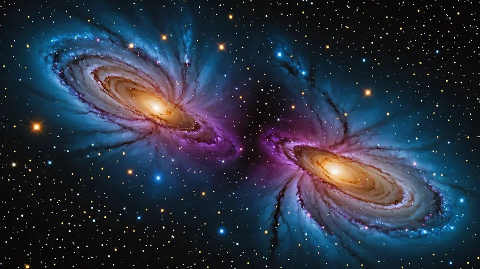 High angle view of a galaxy cluster with dark matter