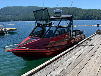 The Stabicraft 1850 Fisher offshore anchored in Lake Cowichan