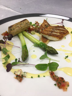 Panfried Seabass, Grilled Fish Cake