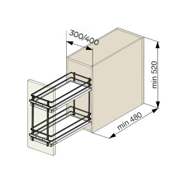 Miniature : GD58 Coulissant bas, fond plein, sortie totale, coulisse invisible.