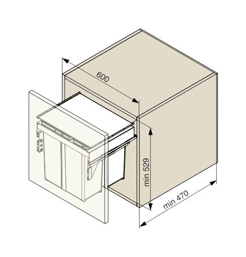 Miniature : GN88, poubelle coulissante - 600 mm, 2x40L, H529 mm, anthracite