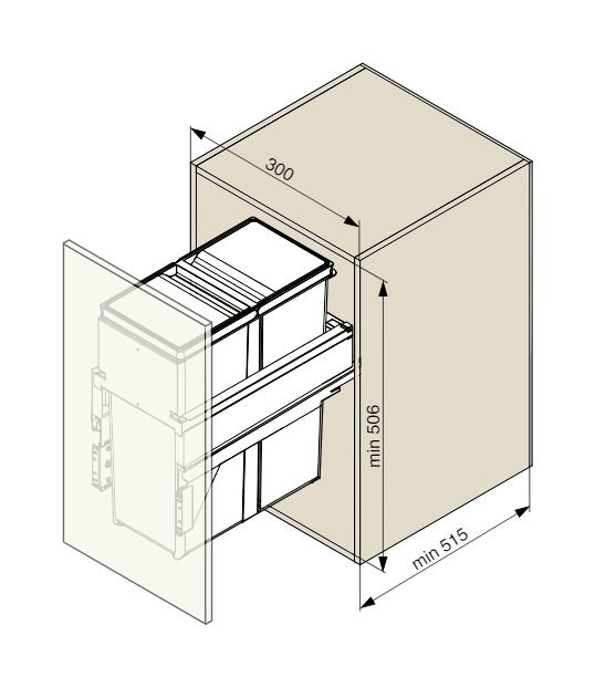 Miniature : GN87, poubelle coulissante - 300 mm, 1x40L, H506 mm, anthracite