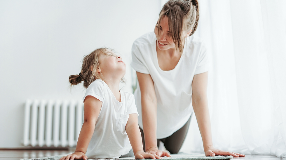 mom parent child kid exercising working out