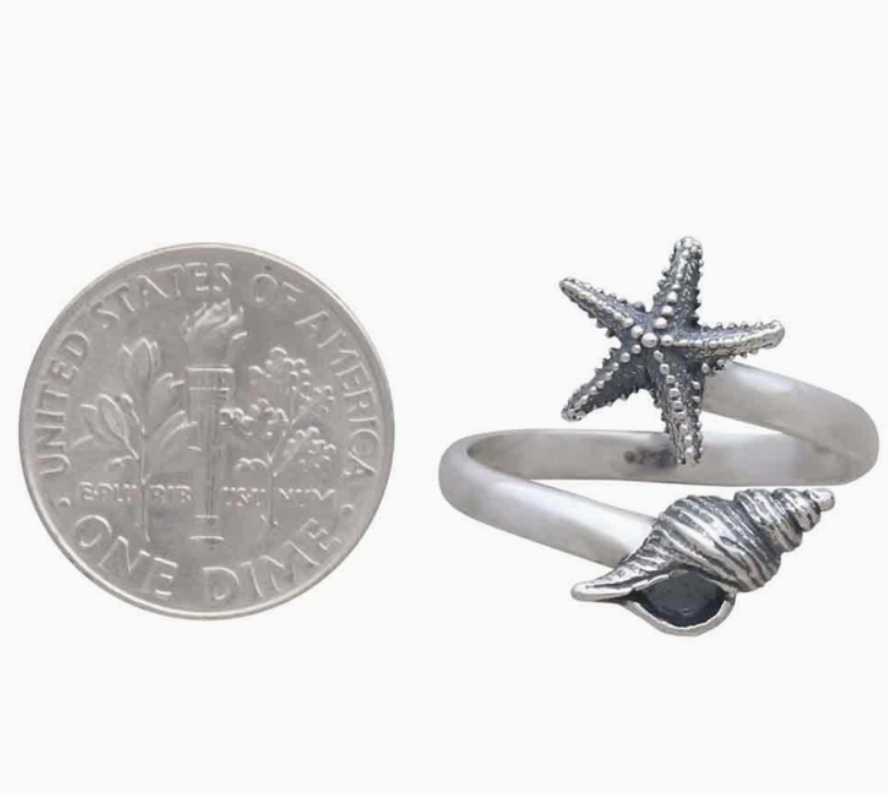 Thumbnail: Ring - Adjustable Starfish and Conch Shell Ring