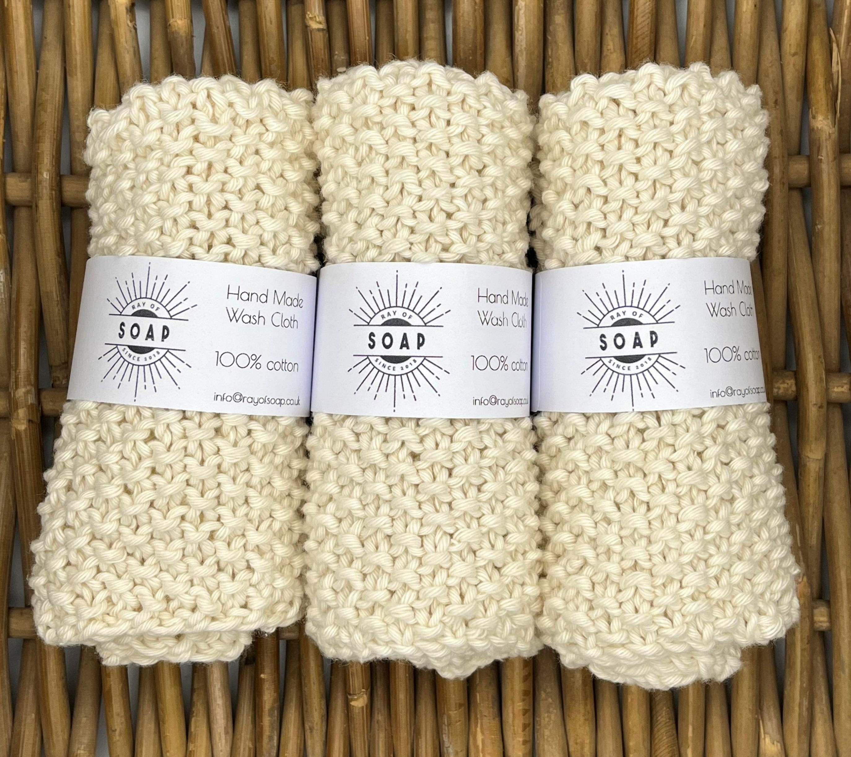 Cream hand knitted wash cloth
