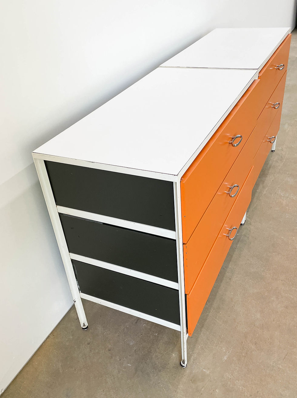 Thumbnail: Pair of Orange George Nelson Steelframe Dressers