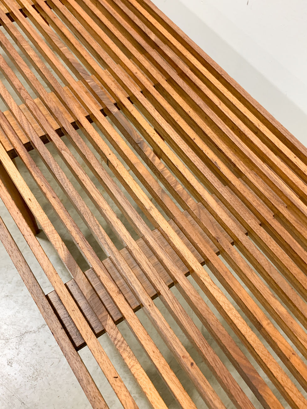 Thumbnail: Vintage Mel Smilow Walnut Slat Bench