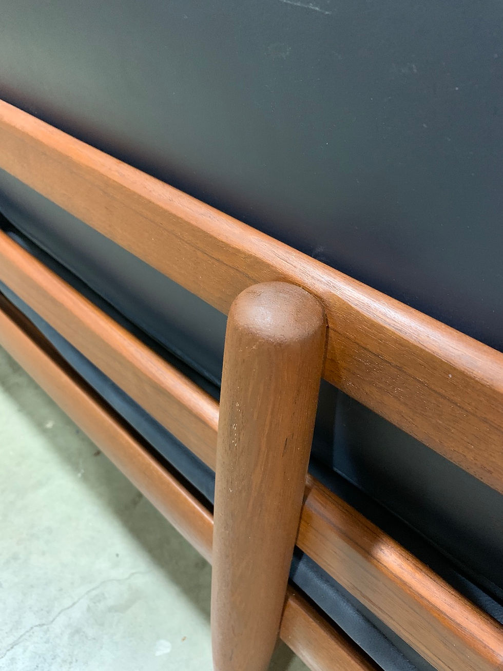 Thumbnail: Hans Olsen Leather and Teak Sofa with Side Table and Ottoman