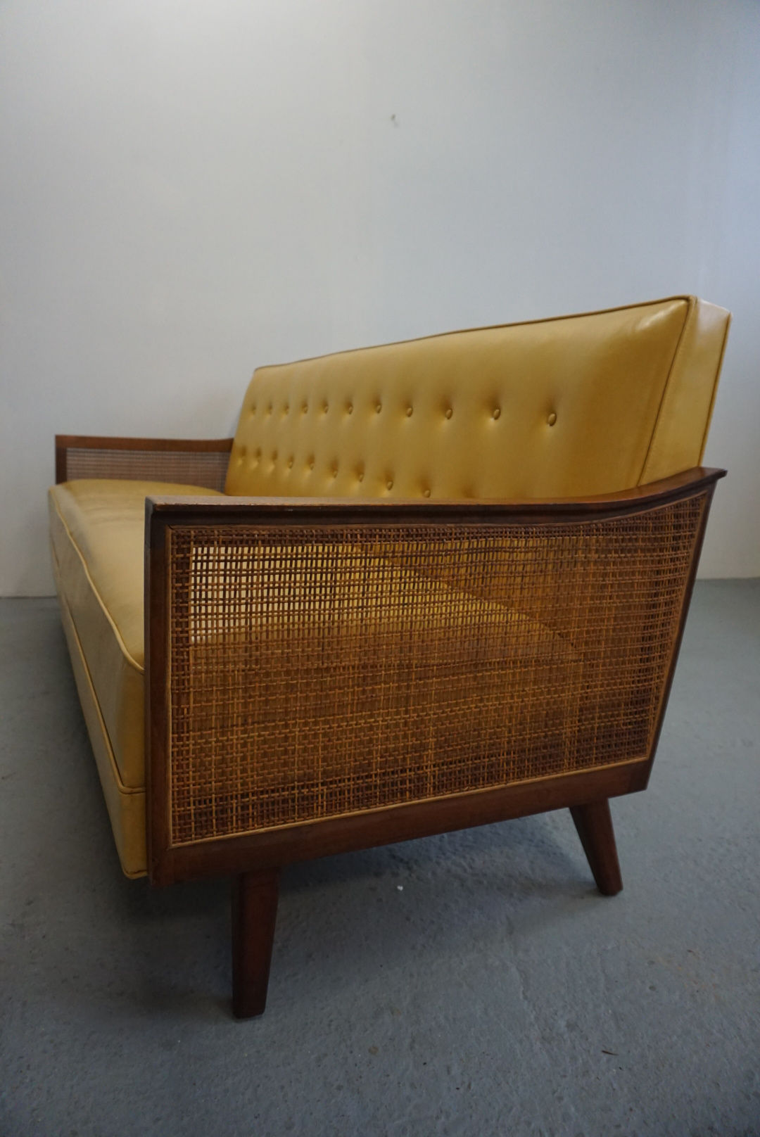 Walnut and cane mid century modern sofa