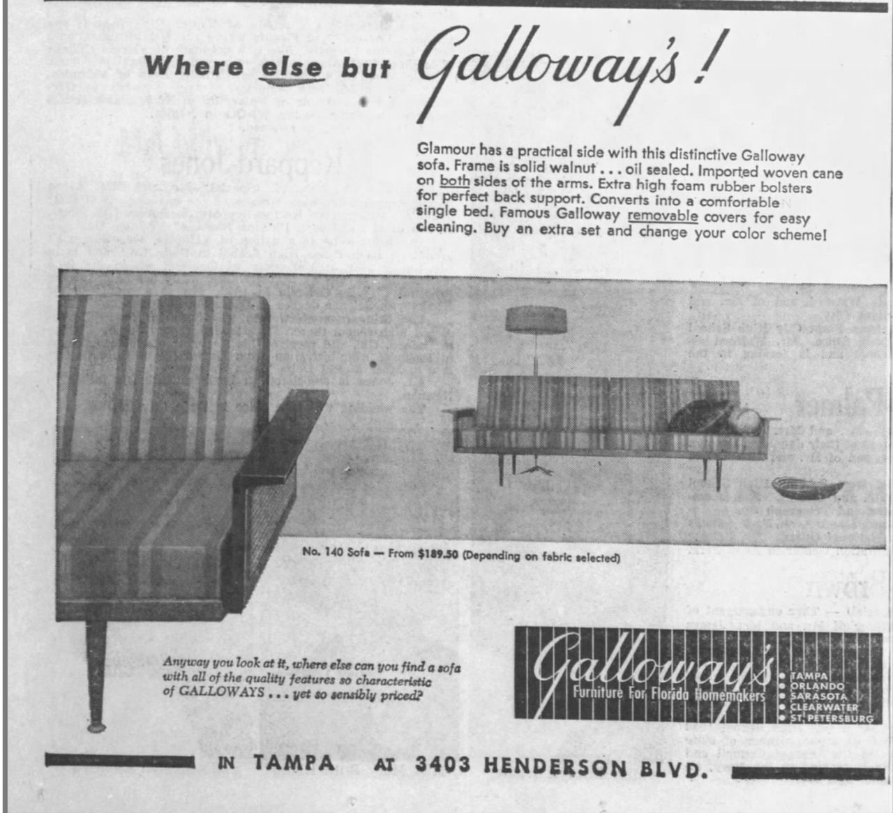 Model 140 Sofa with cane panels