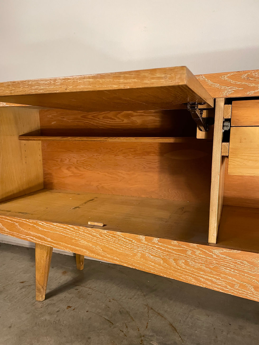 Thumbnail: Unique 1940s Cerused Oak Low Sideboard