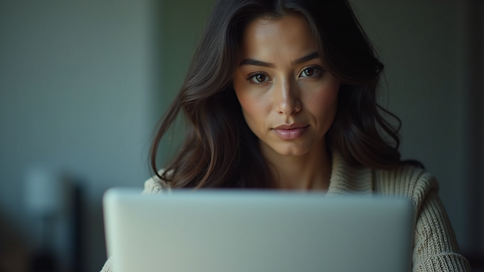 Close-up view of Gabriela Pina working on an AI image project