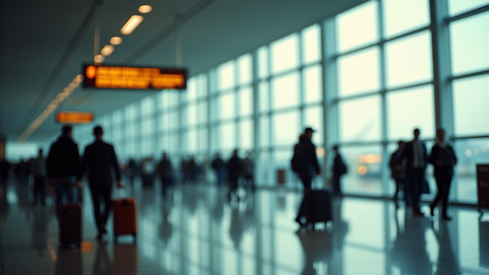 Wide angle view of passengers using various transport methods outside the airport