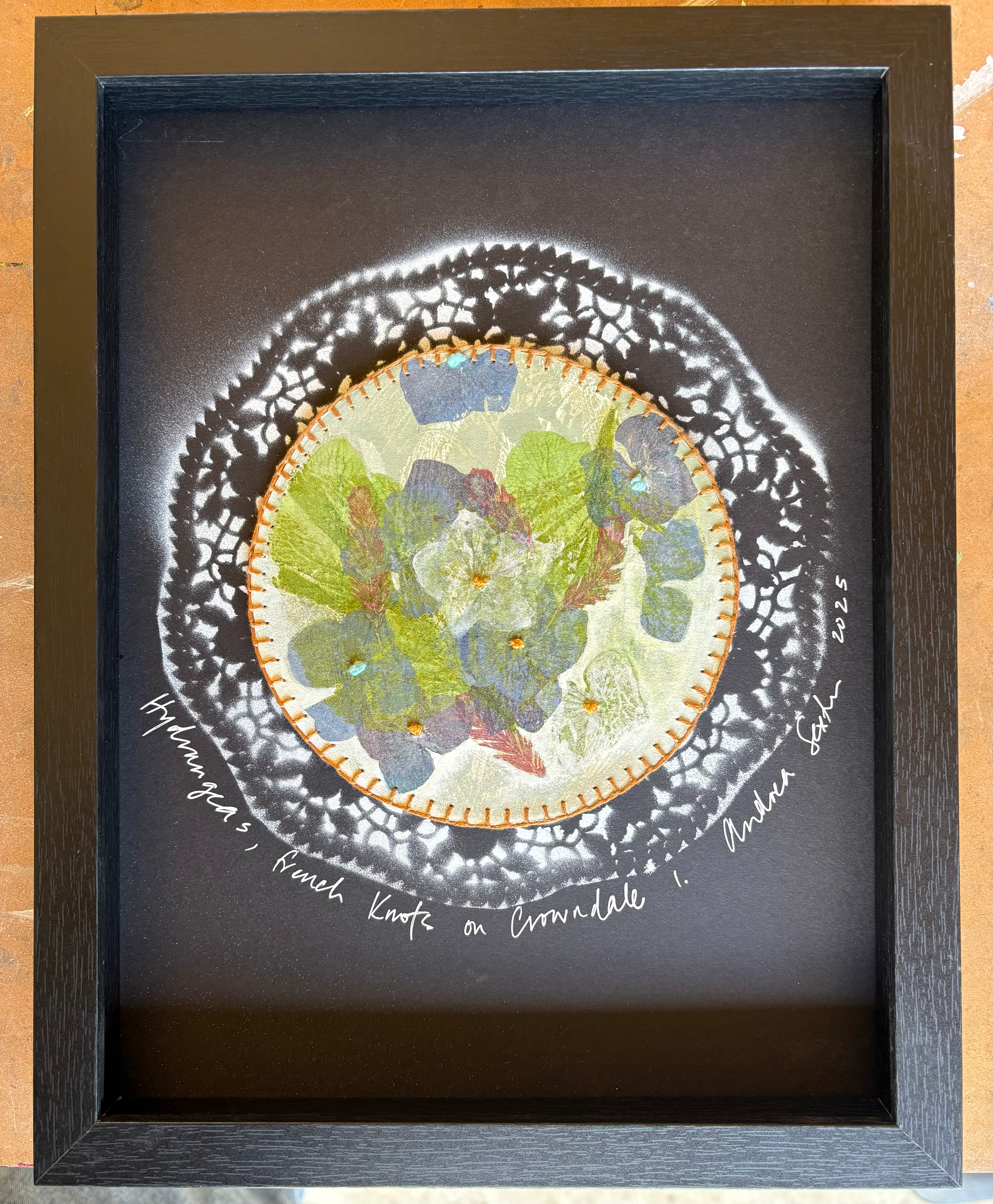 Hydrangea, French knots on Crowndale 1