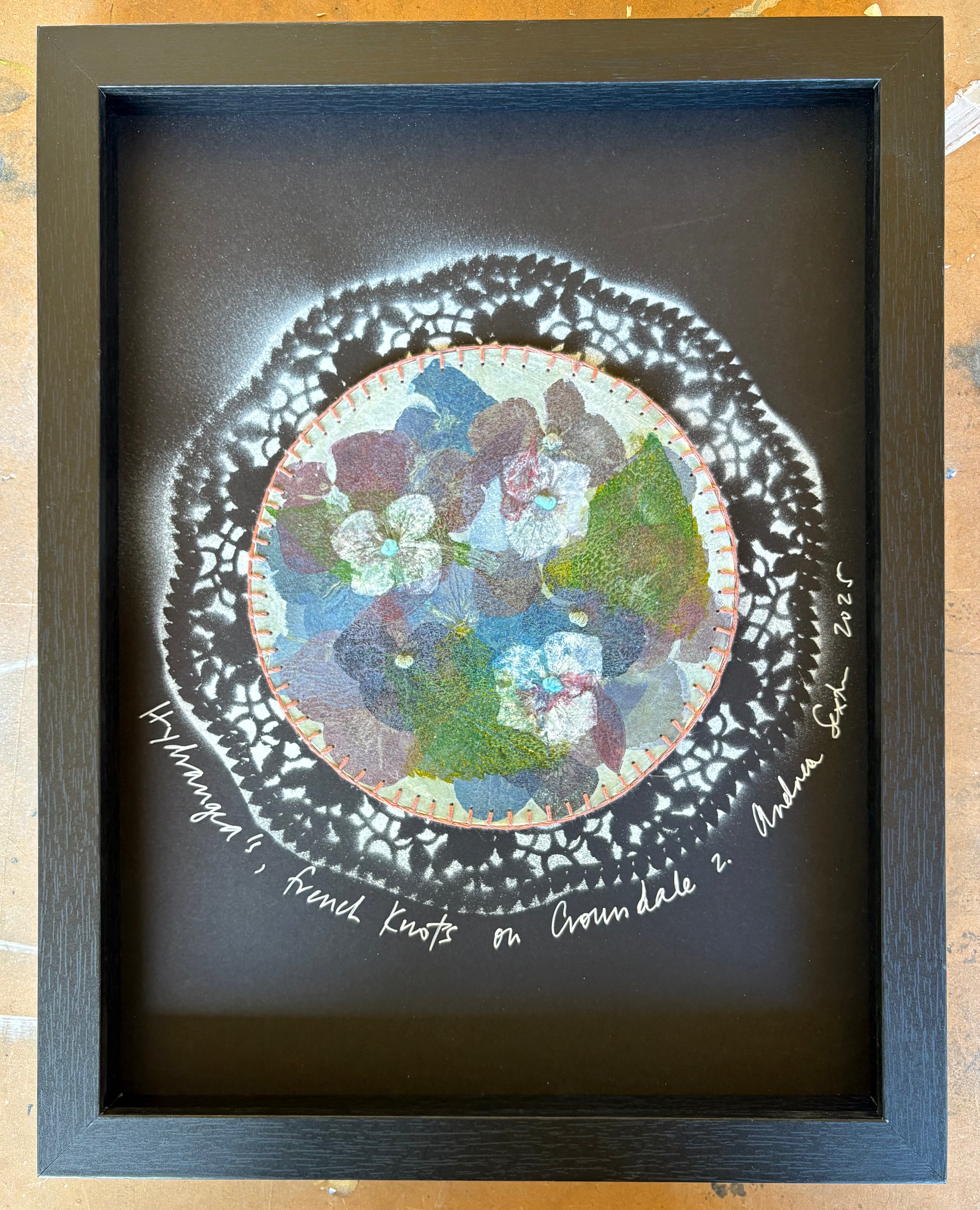 Hydrangea, French knots on Crowndale 2