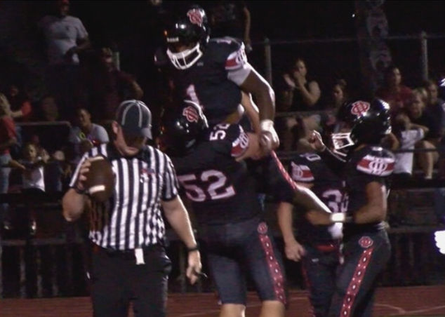 DuQuoin Celebration following a touchdown in the win against Benton in 2024.