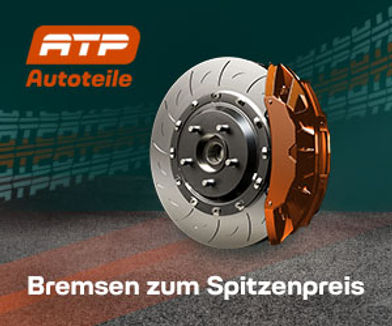 wrme, Werbebanner von ATP Autoteile mit schwarzem Sportwagen und Schriftzug „Autoteile zum Spitzenpreis“